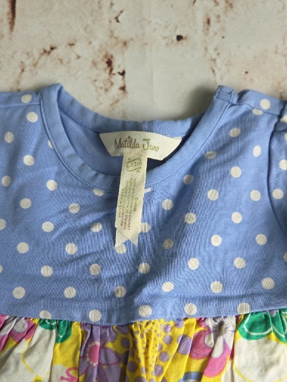 Matilda Jane Blue Polka Dot Top with Yellow Floral Skirt Baby Dress